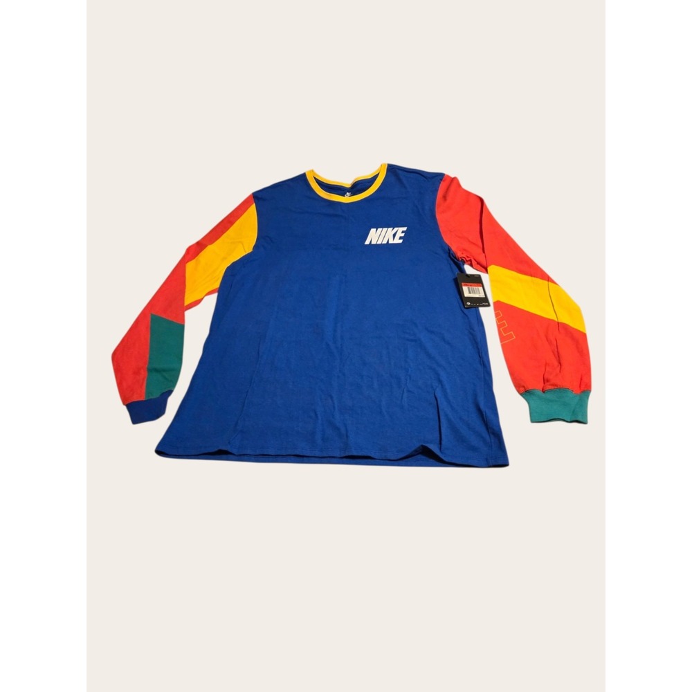 Nike Colorblock Long Sleeve T-Shirt Size L Y2K Blue Yellow Red Green
